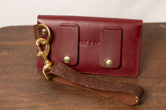Saddle & Roam Burgundy Floral Leather Belt Bag with Wristlet