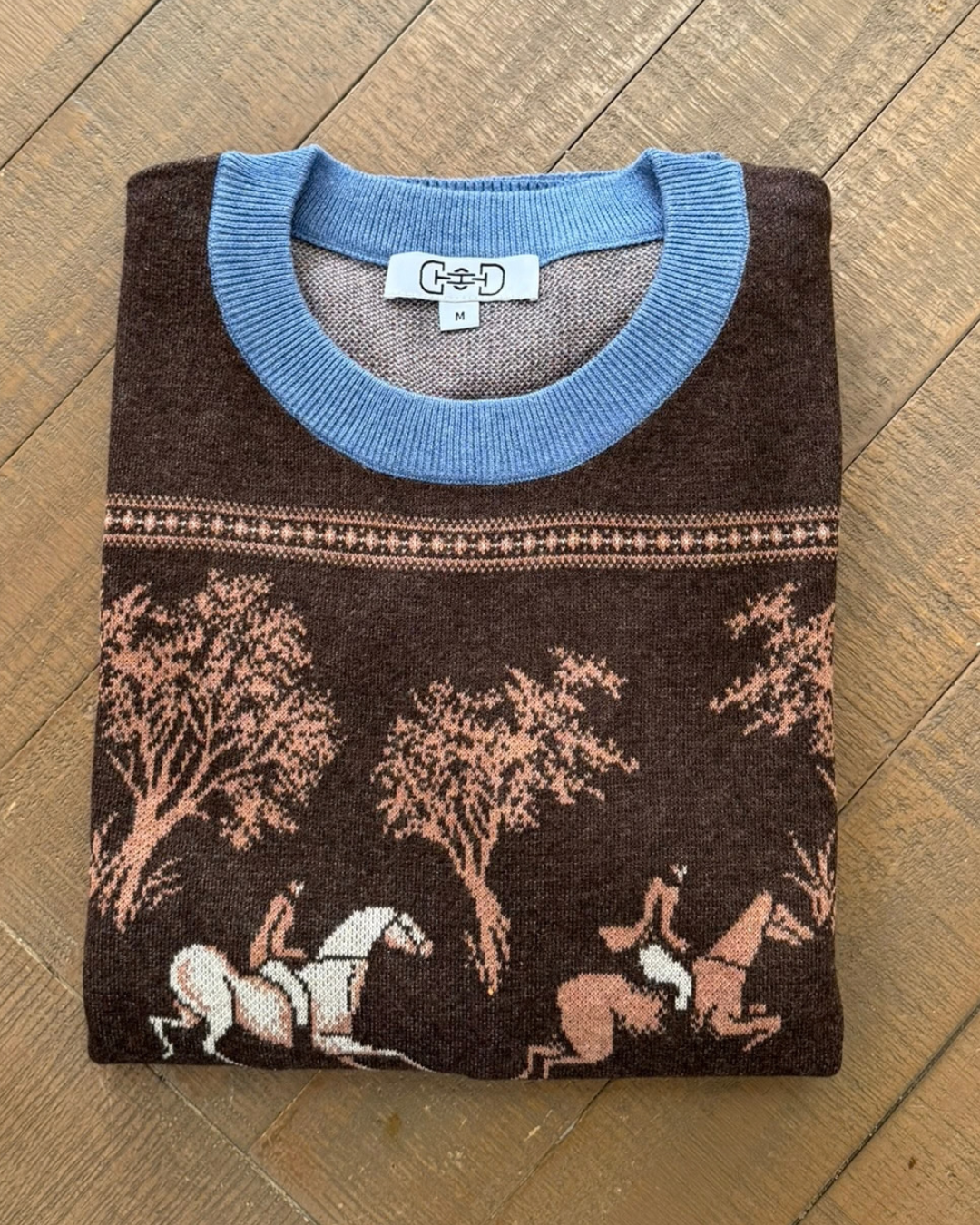 On the Hunt Eq Knit Fox Trot Sweater | Brown & Denim