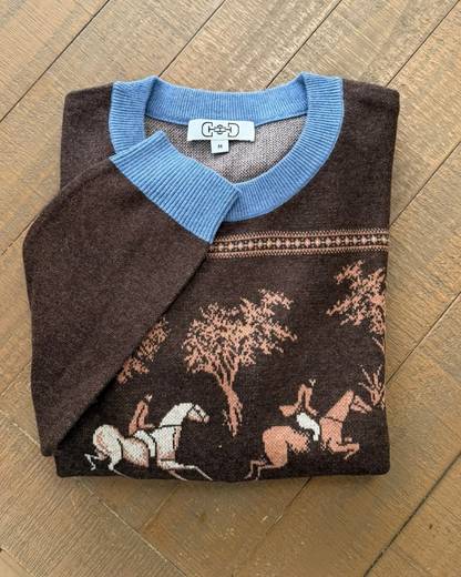 On the Hunt Eq Knit Fox Trot Sweater | Brown & Denim