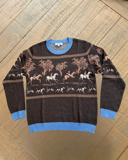 On the Hunt Eq Knit Fox Trot Sweater | Brown & Denim