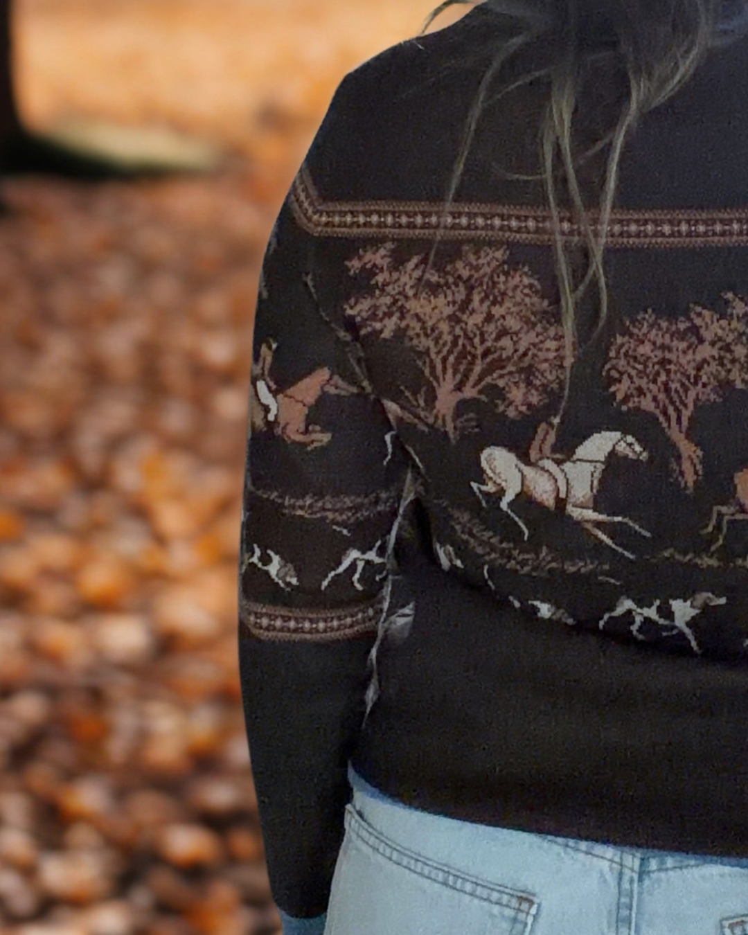 On the Hunt Eq Knit Fox Trot Sweater | Brown & Denim
