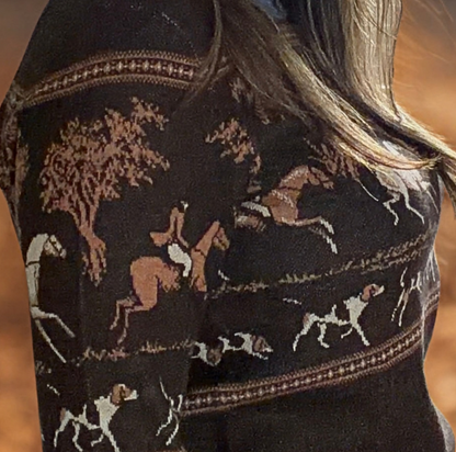 On the Hunt Eq Knit Fox Trot Sweater | Brown & Denim