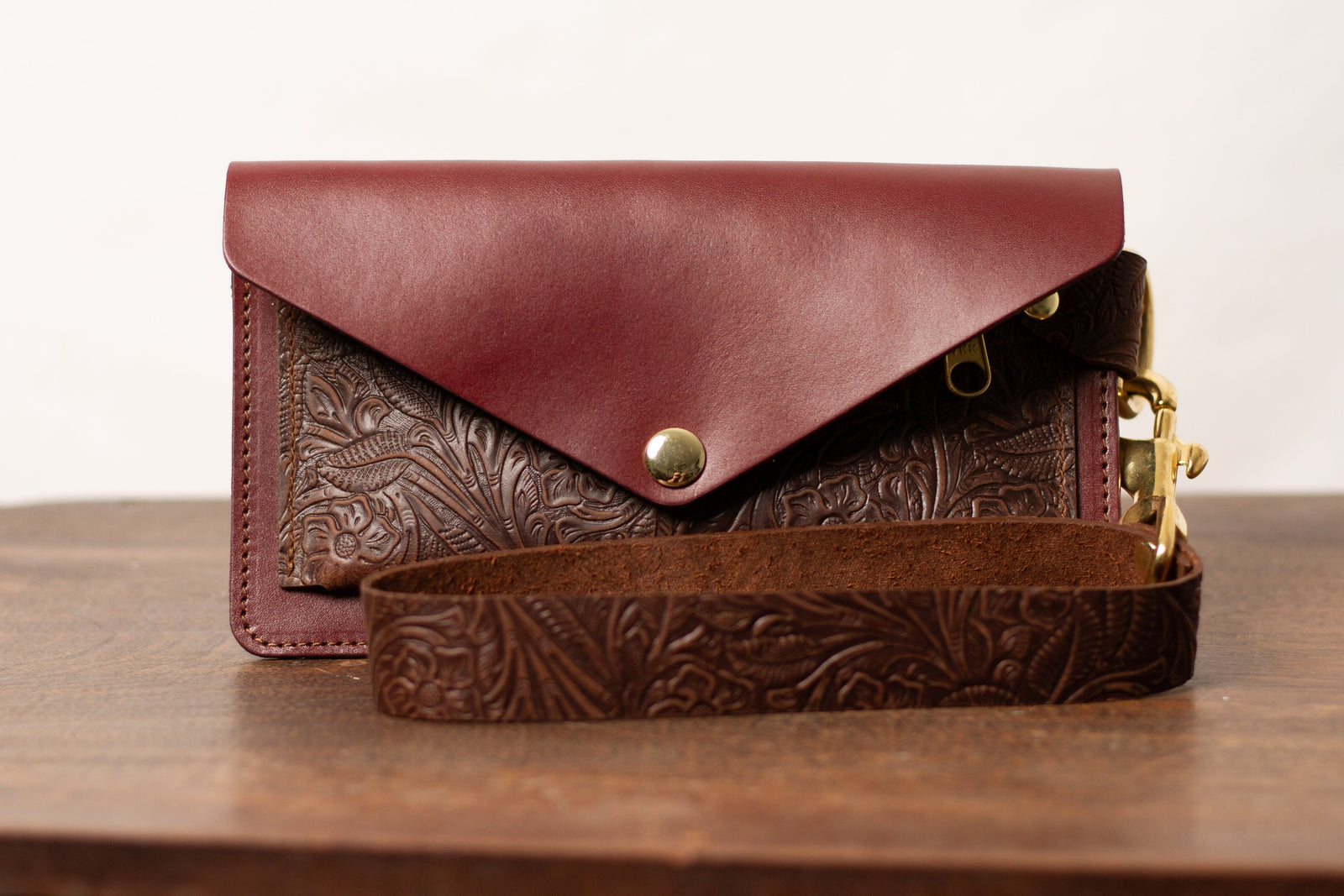 Saddle & Roam Burgundy Floral Leather Belt Bag with Wristlet
