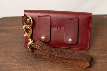 Saddle & Roam Burgundy Floral Leather Belt Bag with Wristlet