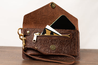 Saddle & Roam Brown Floral Leather Belt Bag with Wristlet