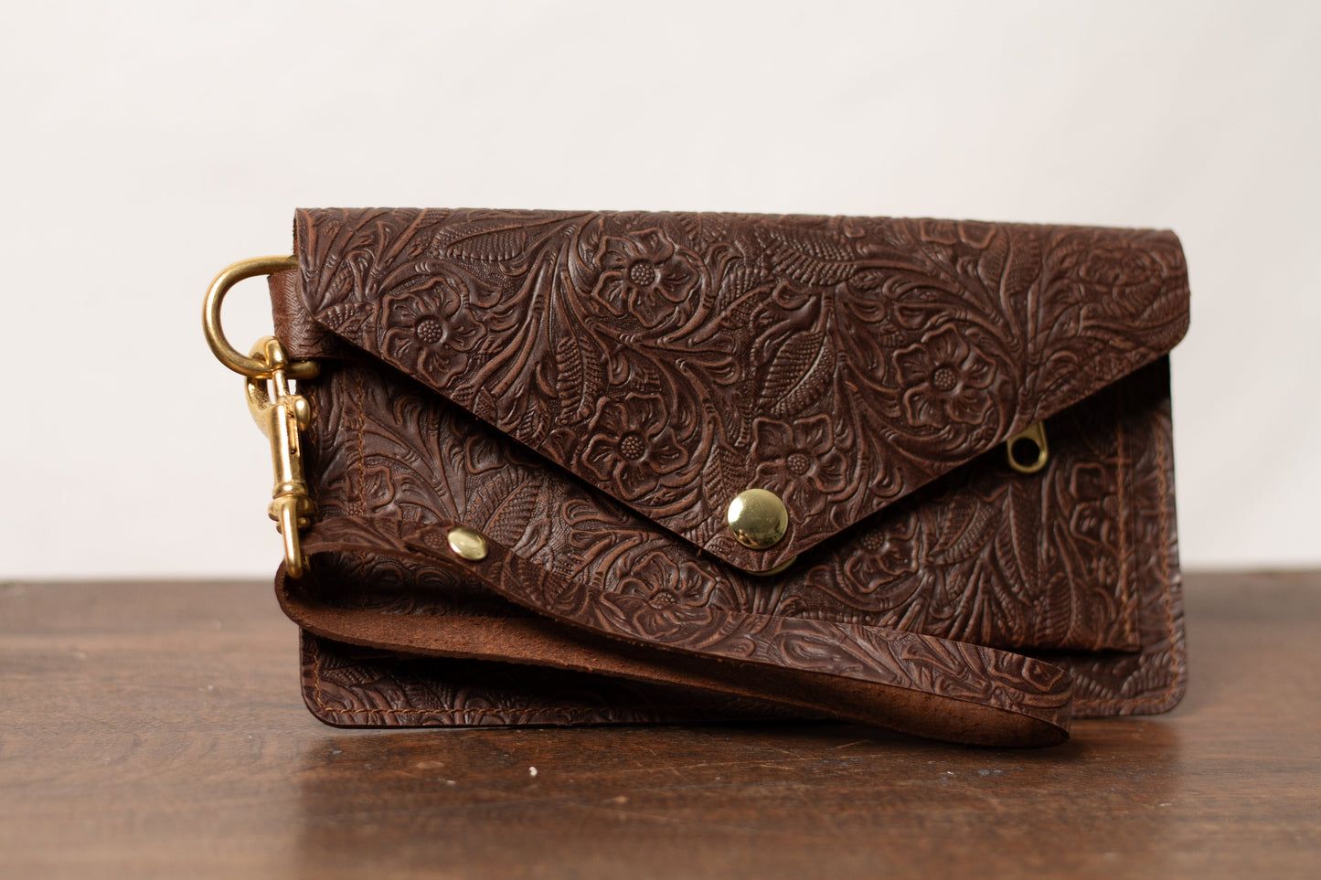 Saddle & Roam Brown Floral Leather Belt Bag with Wristlet