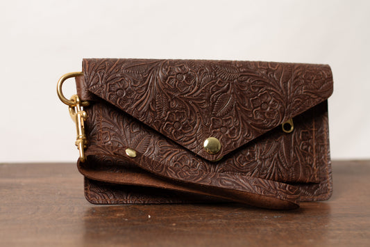 Saddle & Roam Brown Floral Leather Belt Bag with Wristlet