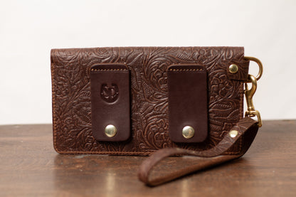Saddle & Roam Brown Floral Leather Belt Bag with Wristlet