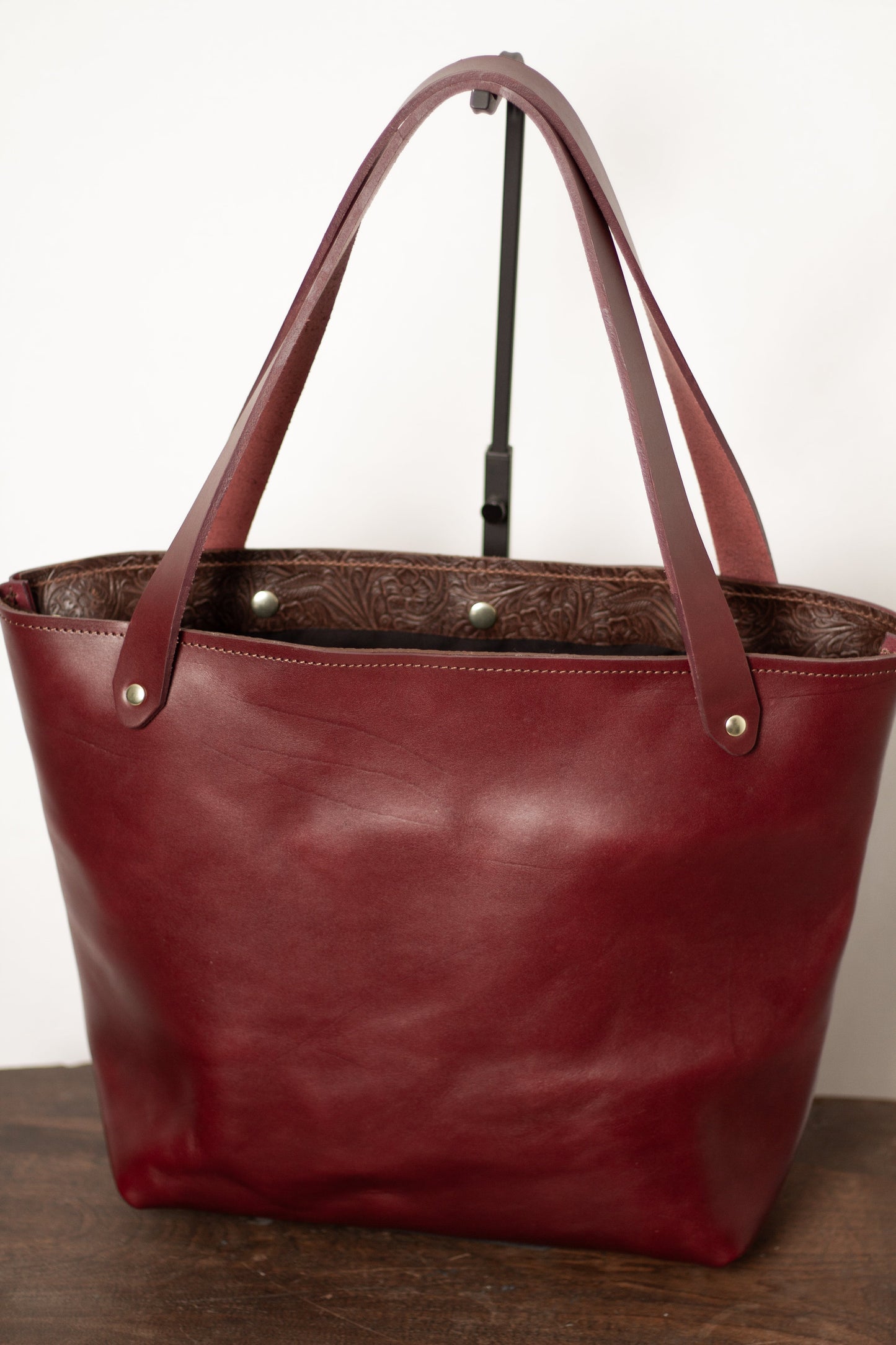 Saddle & Roam Burgundy Floral Leather Tote Bag