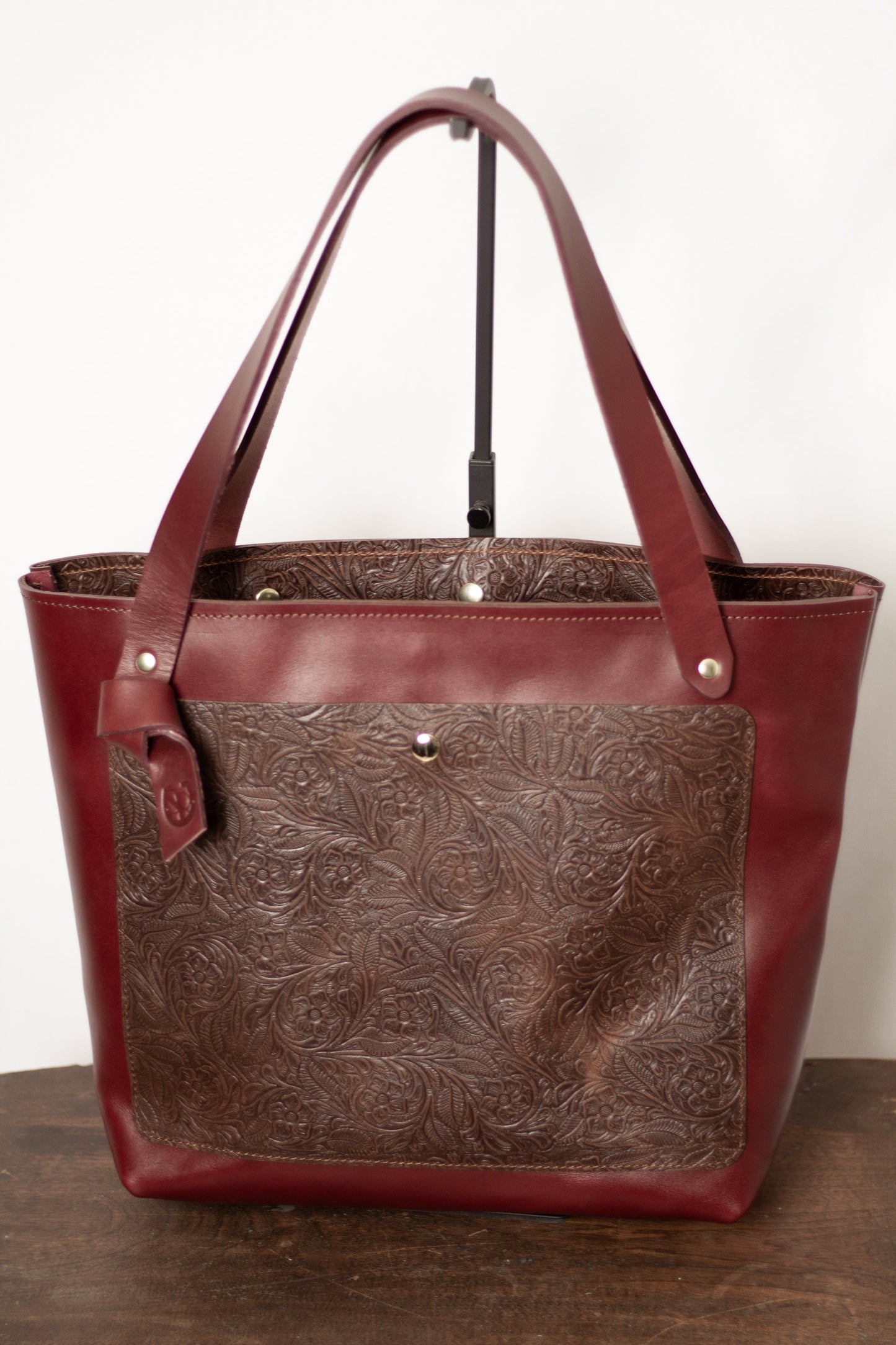 Saddle & Roam Burgundy Floral Leather Tote Bag