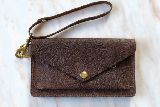 Saddle & Roam Brown Floral Leather Belt Bag with Wristlet