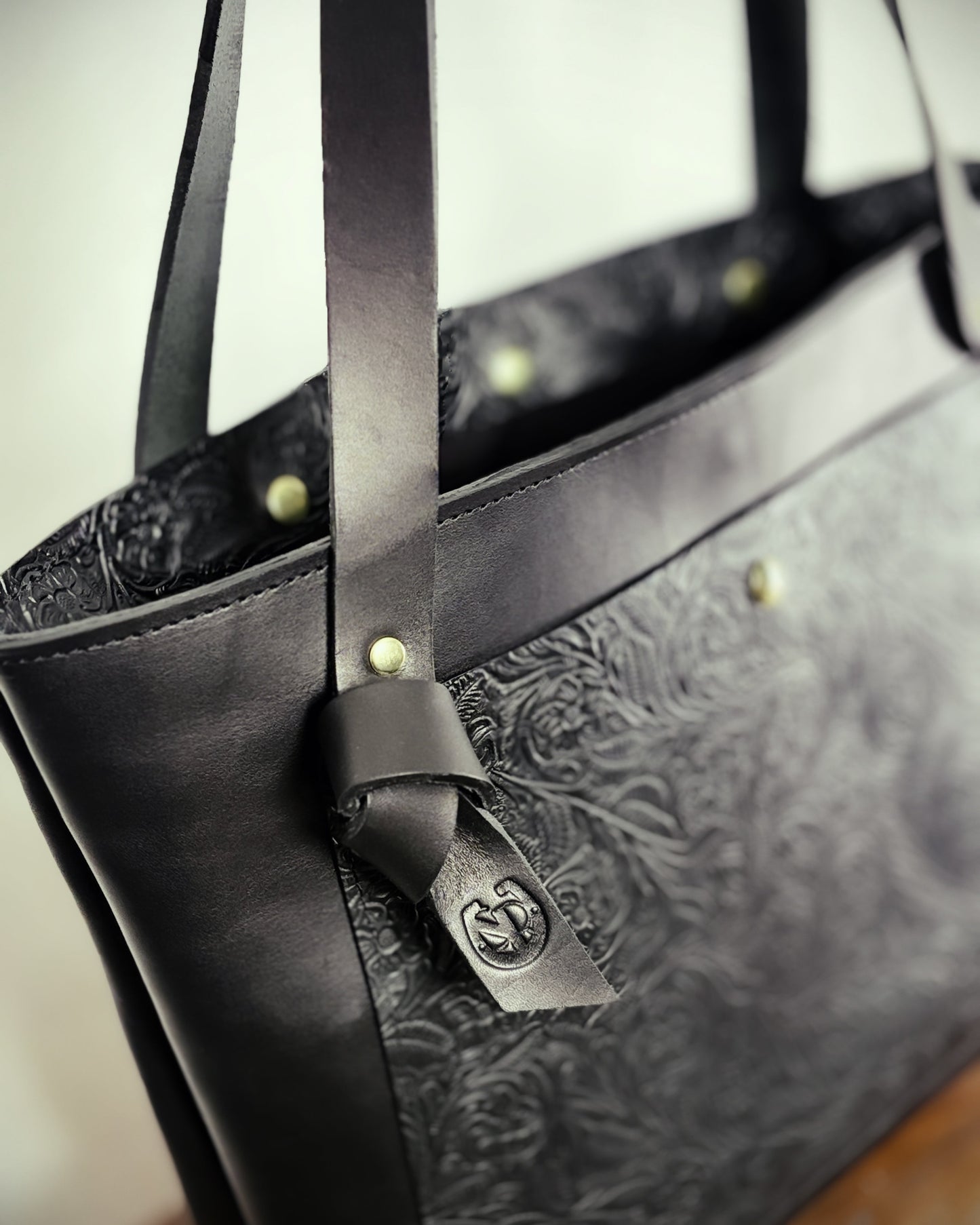 Saddle & Roam Black Floral Leather Tote Bag
