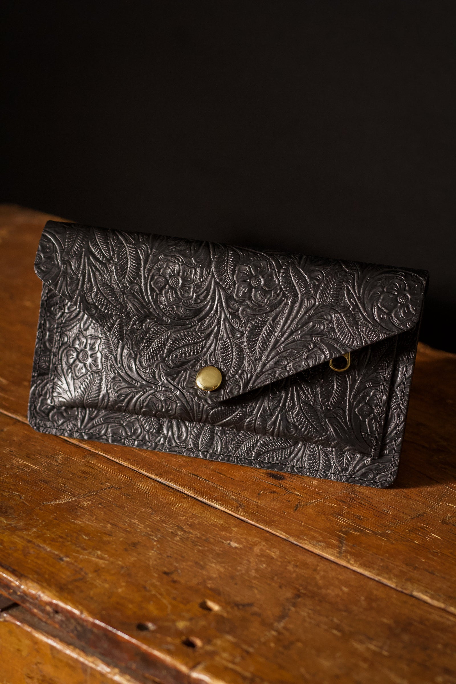 Saddle & Roam Black Floral Leather Belt Bag