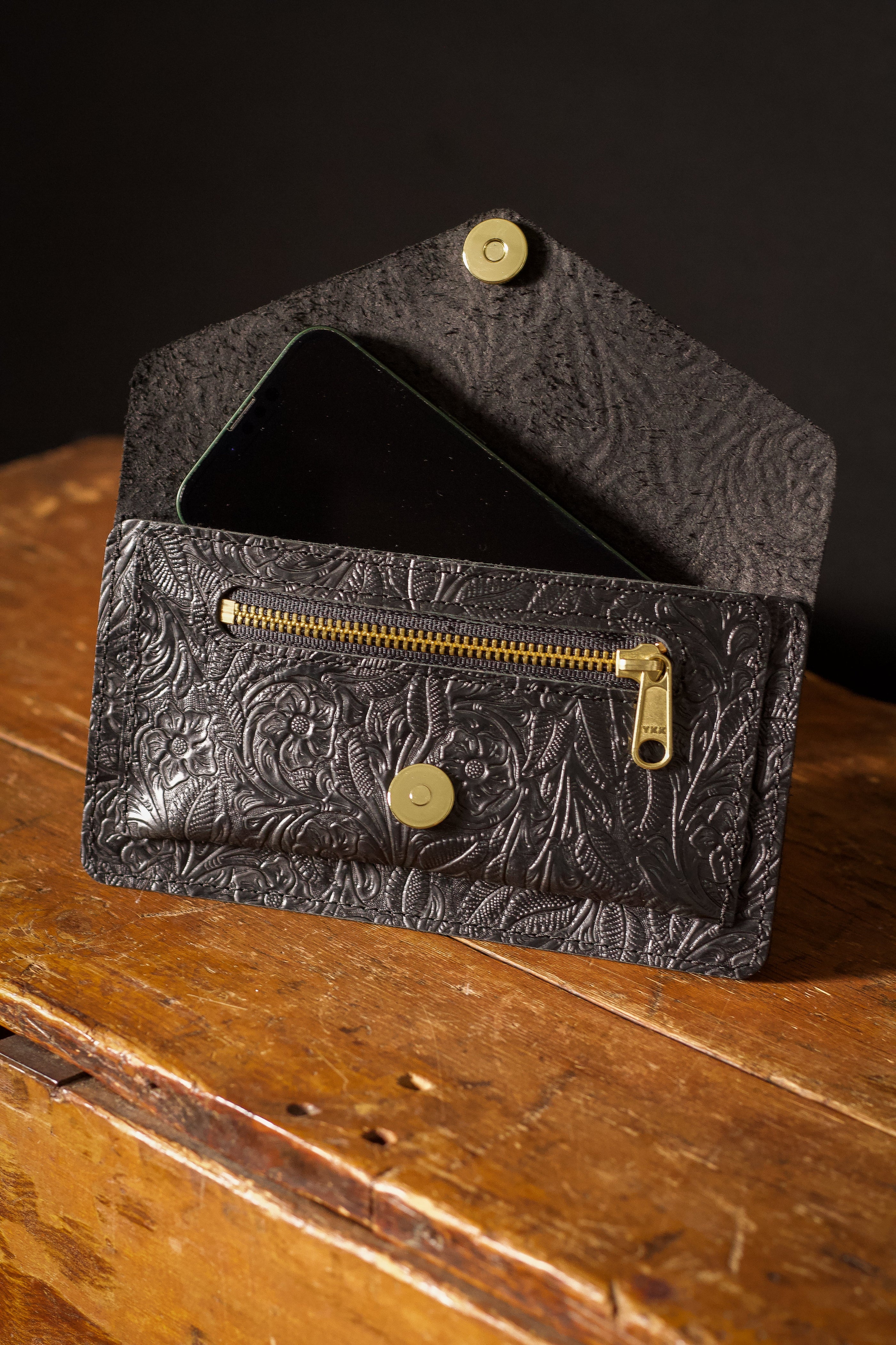 Saddle & Roam Black Floral Leather Belt Bag