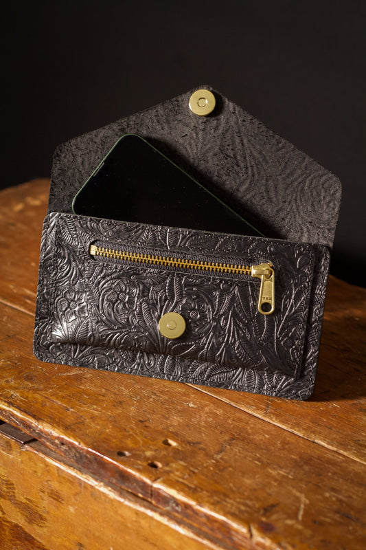 Saddle & Roam Black Floral Leather Belt Bag