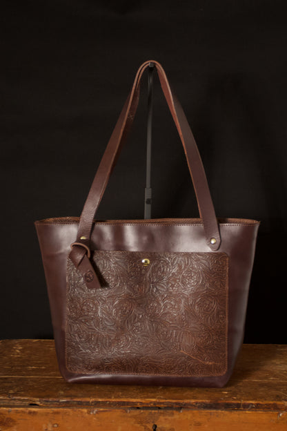 Saddle & Roam Brown Floral Leather Tote Bag