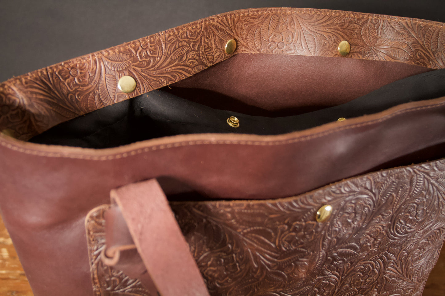 Saddle & Roam Brown Floral Leather Tote Bag