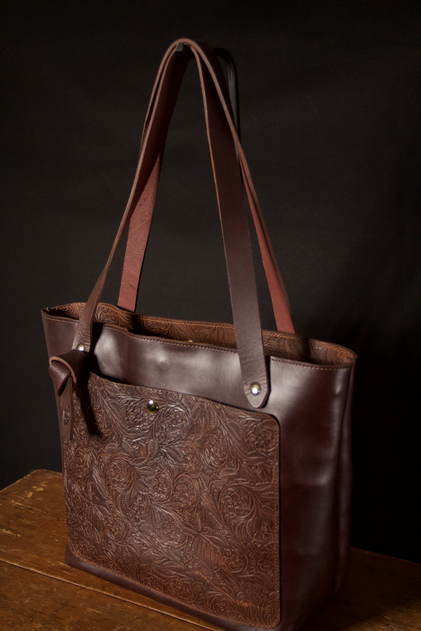 Saddle & Roam Brown Floral Leather Tote Bag