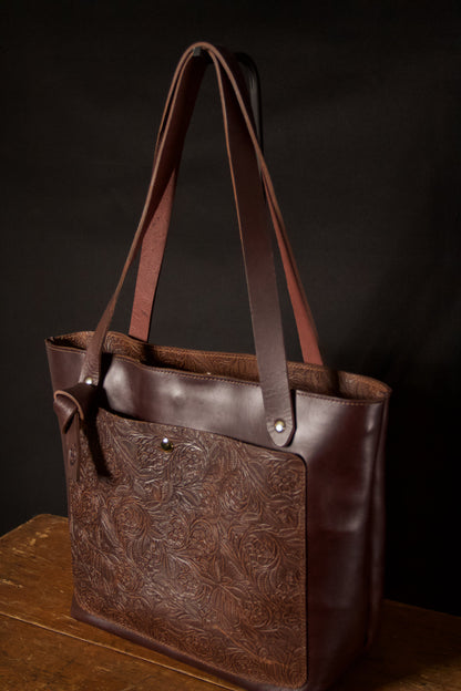 Saddle & Roam Brown Floral Leather Tote Bag